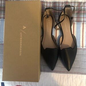 Anthropologie shoes flat ankle strap D’Orsay black.  NWT, never worn.